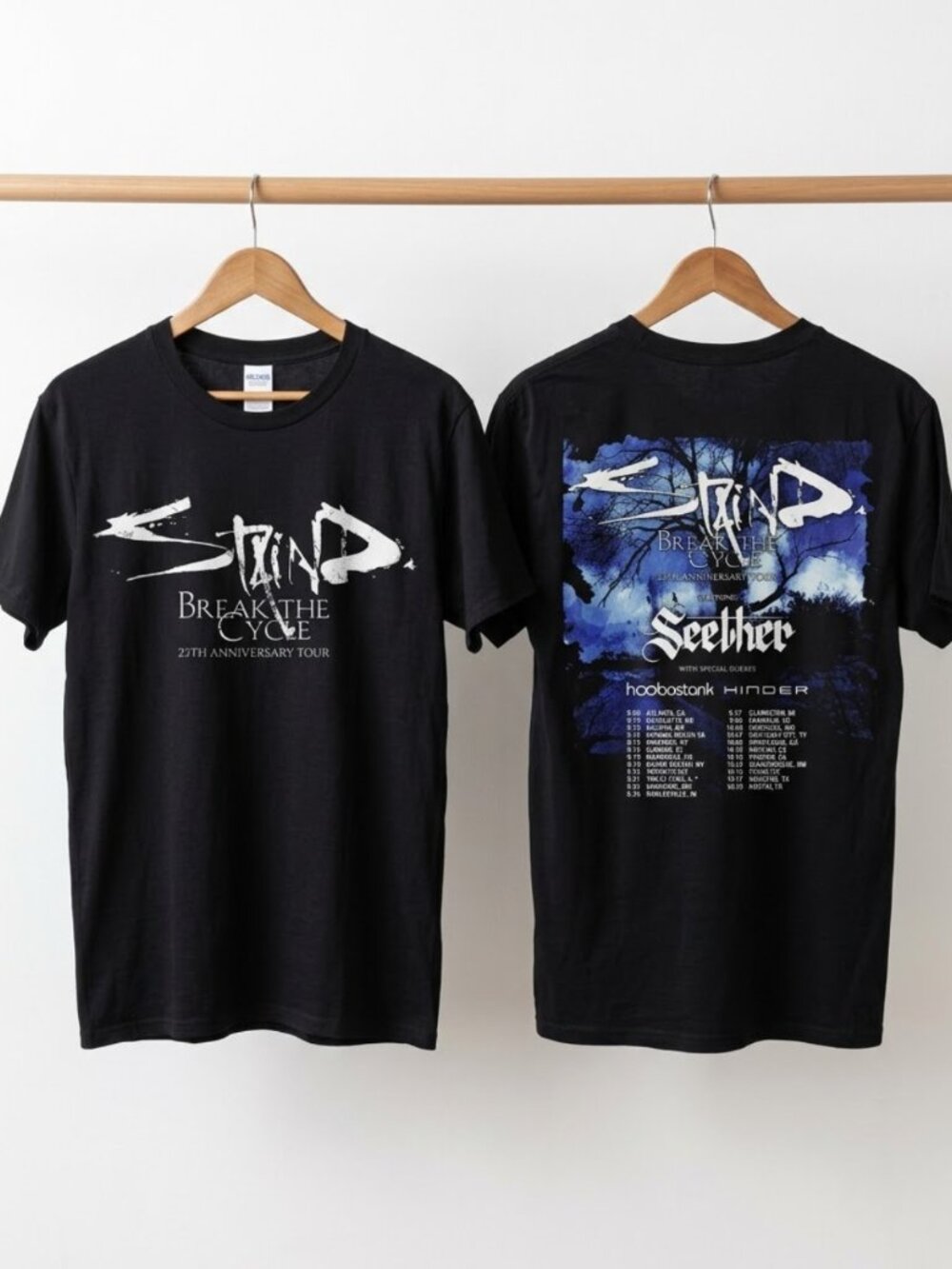 Staind Break The Cycle 25th Anniversary Tour 2026 Black T-Shirt Reprint